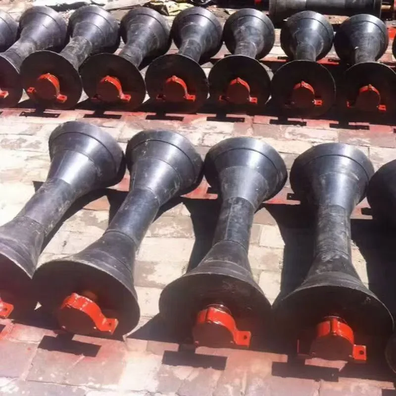 Rubber-disc conveyor roller assemblies stored outdoors
