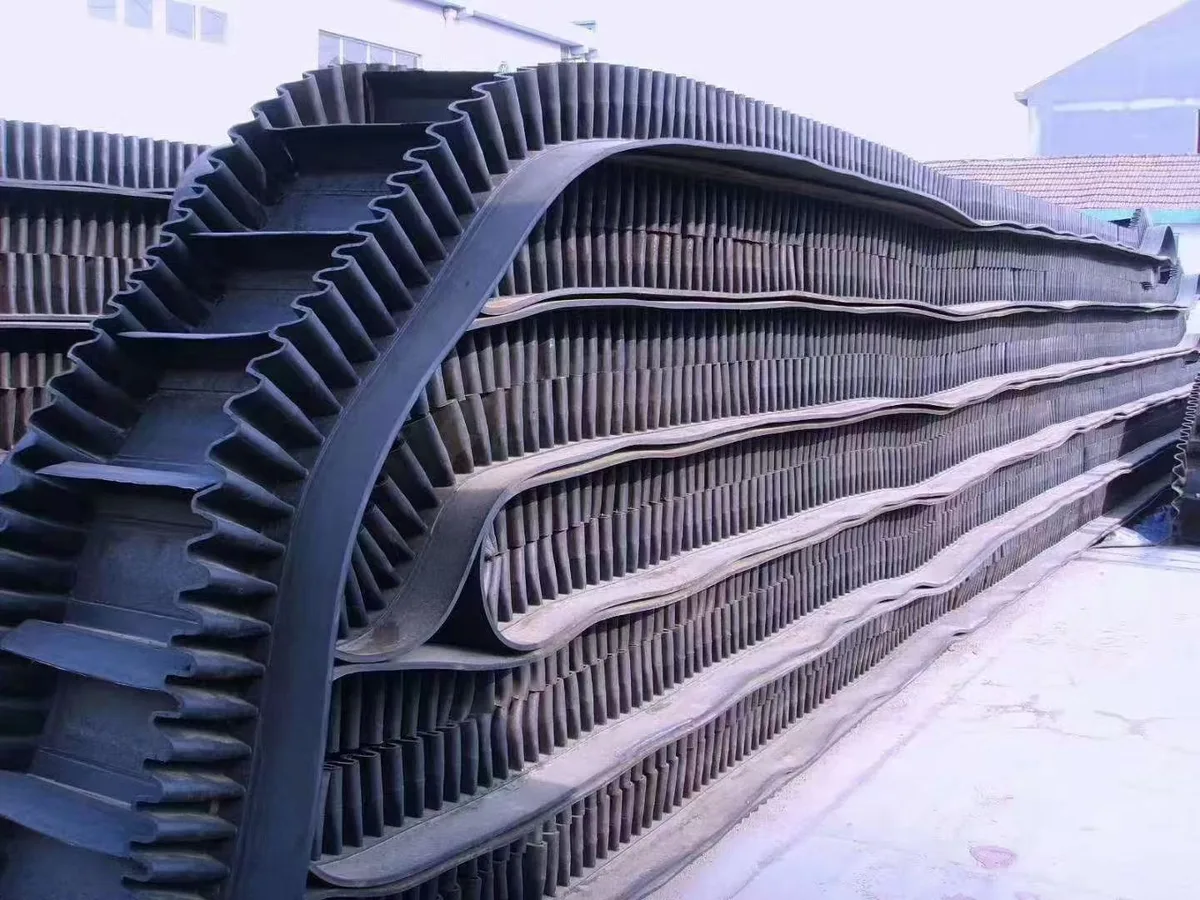 Stacked corrugated sidewall conveyor belts